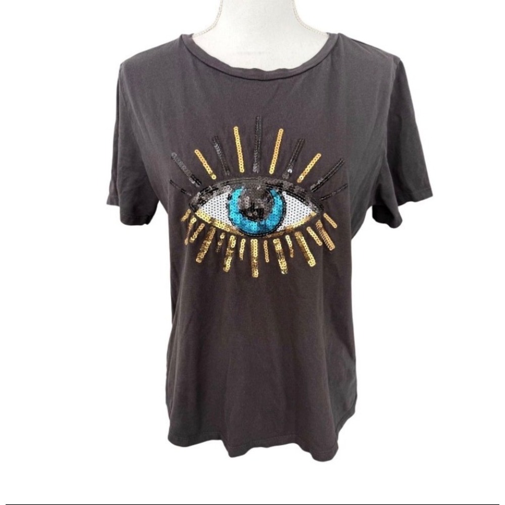 South Parade Sequin Evil Eye BlackTee Shirt Women Medium